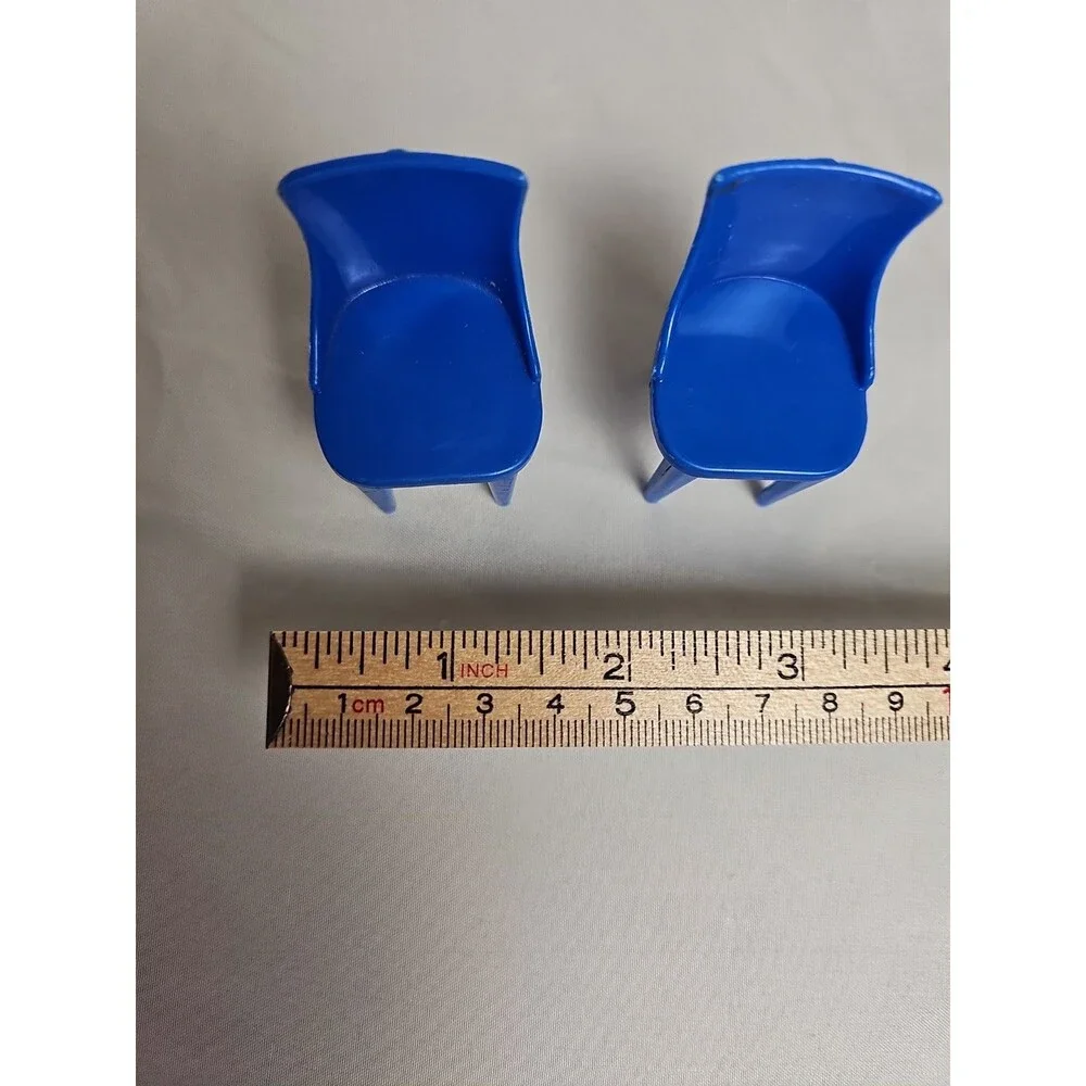 2 Vintage Plasco K-7 Blue Dollhouse Chair Miniature Furniture Mid Century